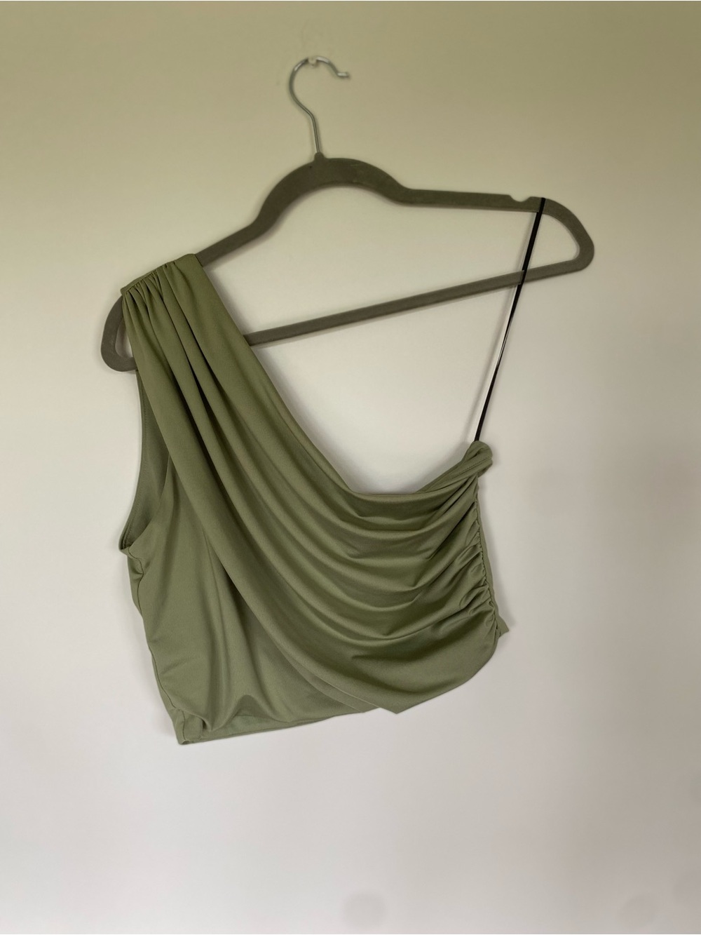 H&M Olive Green One-Shoulder Draped Camisole